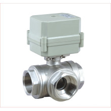 3 Way Horizontal T Tipo Aço Inoxidável 304 Motorized Water Ball Valve